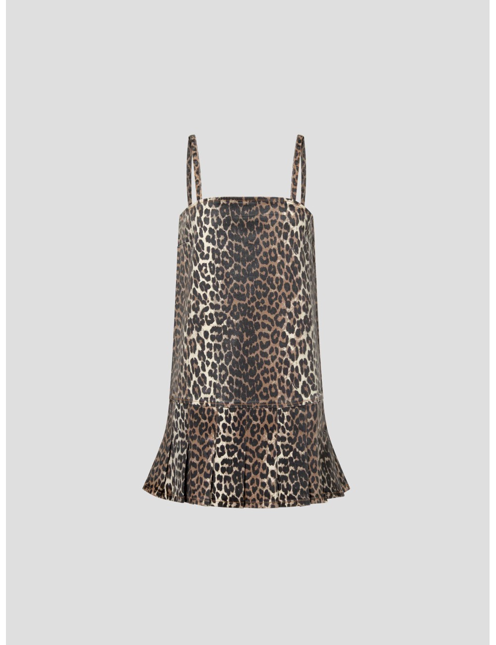 LEOPARD FOIL PRINT DENIM STRAP DRESS de Ganni - MARFRANC