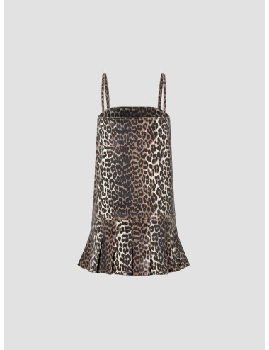 LEOPARD FOIL PRINT DENIM STRAP DRESS de Ganni - MARFRANC