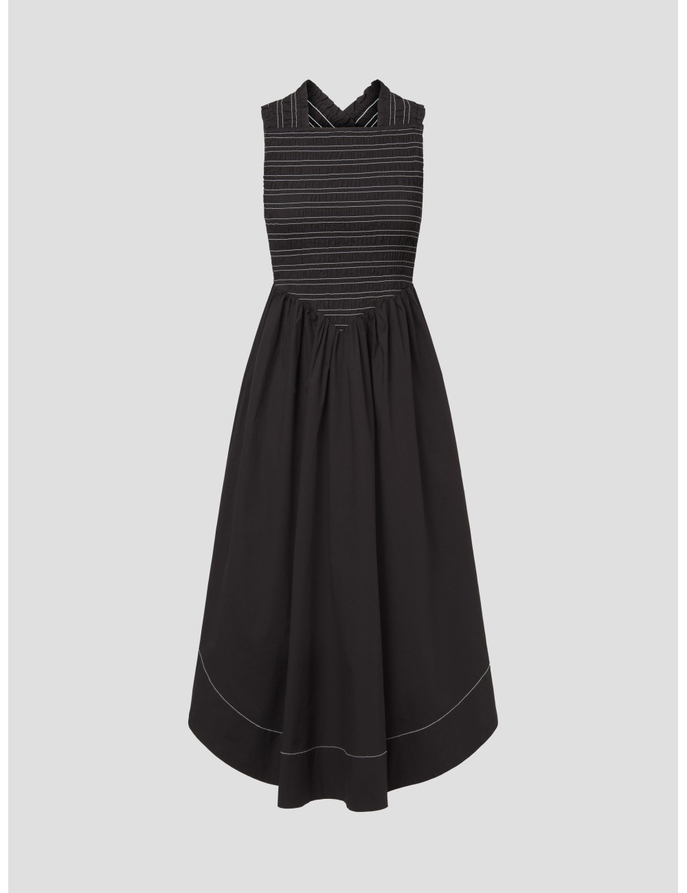 Vestido midi negro GANNI mujer con diseño smock y falda acampanada - MARFRANC Vestido midi negro GANNI mujer con diseño smock y falda acampanada - MARFRANC