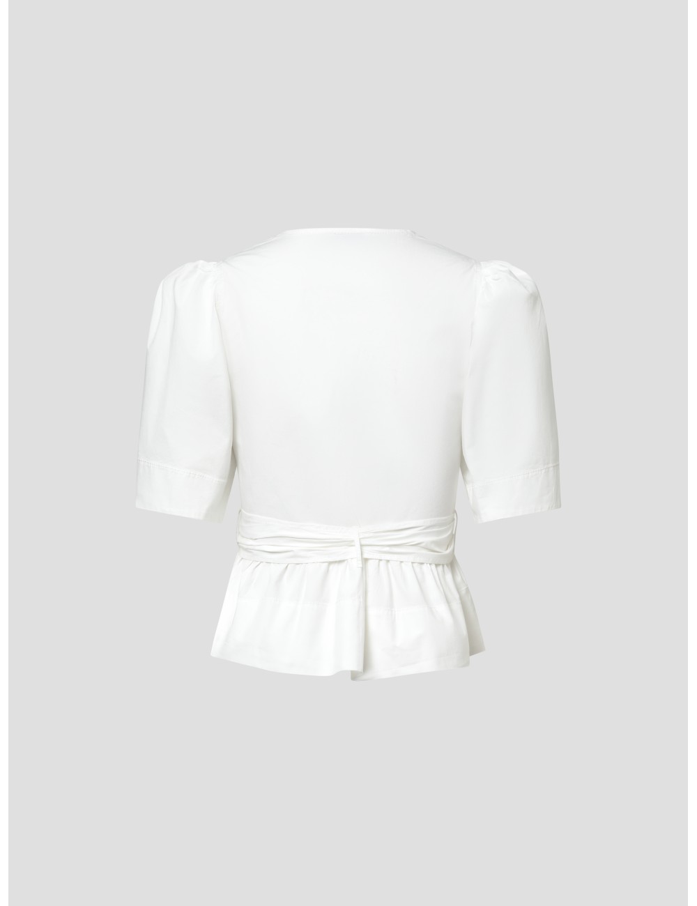 Blusa Tie Strap Bright White GANNI mujer con escote en V y mangas abullonadas - MARFRANC Blusa Tie Strap Bright White GANNI mujer con escote en V y mangas abullonadas - MARFRANC