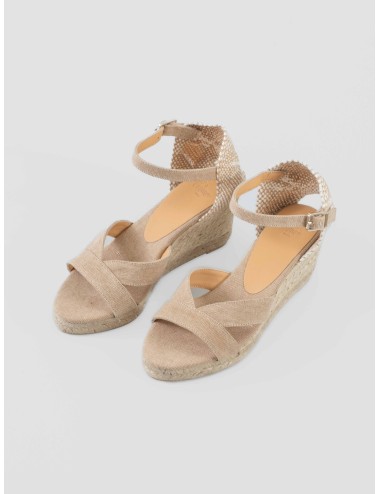 Sandalia cuña mujer CASTAÑER BRUNA 002 sand algodón orgánico - MARFRANC