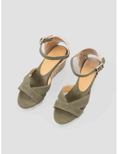 Sandalia cuña mujer CASTAÑER BRUNA 002 olive algodón orgánico - MARFRANC