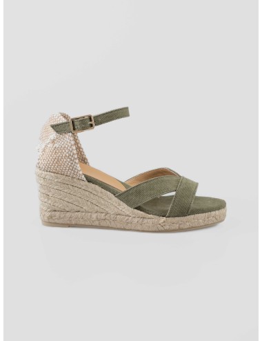 Sandalia cuña mujer CASTAÑER BRUNA 002 olive algodón orgánico - MARFRANC