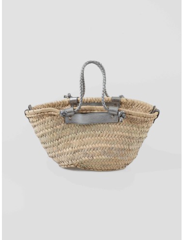 Bolso de mano CASTAÑER 3003 Plata en rafia y cuero para mujer - MARFRANC