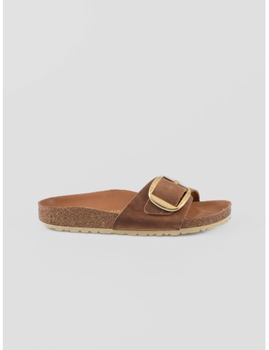 Sandalias Madrid Big Birkenstock en cuero Cognac con hebillas metálicas - Colección premium - MARFRANC
