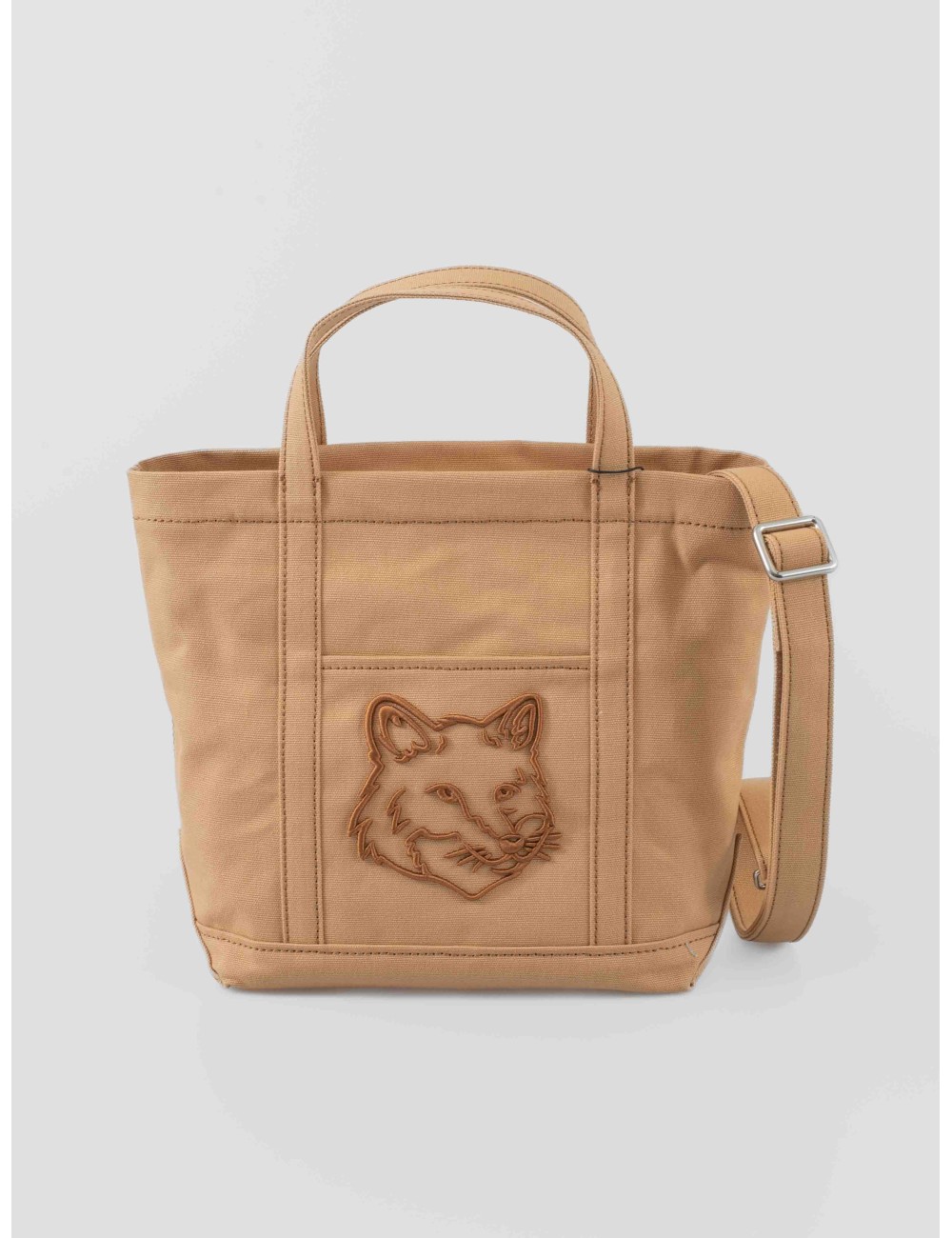 Bolso tote Maison Kitsuné FOX HEAD color Cork para mujer - MARFRANC Bolso tote Maison Kitsuné FOX HEAD color Cork para mujer - MARFRANC
