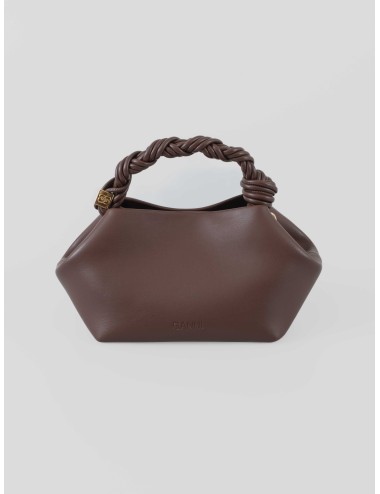 Bolso de mano Bou chocolate GANNI con asa trenzada y detalles metálicos - MARFRANC