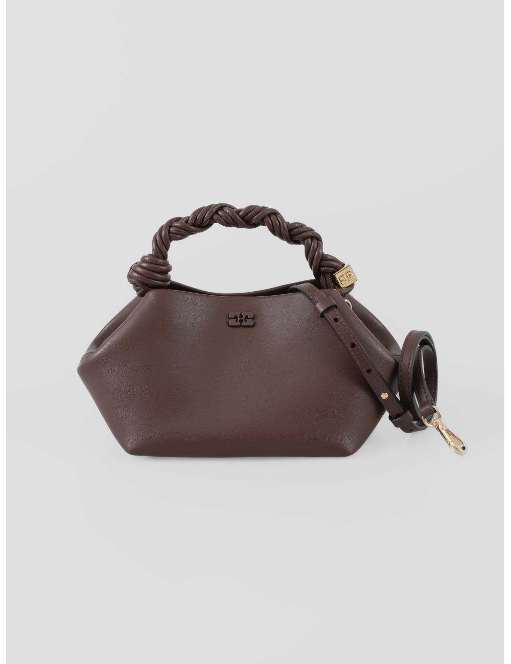 Bolso de mano Bou chocolate GANNI con asa trenzada y detalles metálicos - MARFRANC Bolso de mano Bou chocolate GANNI con asa trenzada y detalles metálicos - MARFRANC
