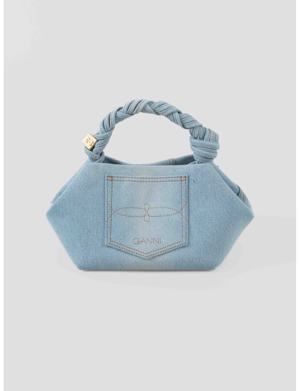 Bolso de mano Bou faded denim GANNI con asa trenzada y detalles metálicos - MARFRANC Bolso de mano Bou faded denim GANNI con asa trenzada y detalles metálicos - MARFRANC