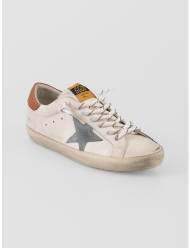 Zapatillas Golden Goose Super-Star blancas con estrella gris y talón marrón hombre - MARFRANC