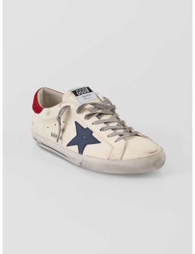 Zapatillas Golden Goose Super-Star blancas con estrella azul y talón rojo hombre - MARFRANC
