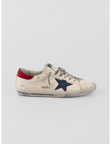 Zapatillas Golden Goose Super-Star blancas con estrella azul y talón rojo hombre - MARFRANC