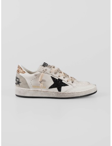 Zapatillas Golden Goose BALL STAR mujer blanco negro con estrella purpurina - MARFRANC