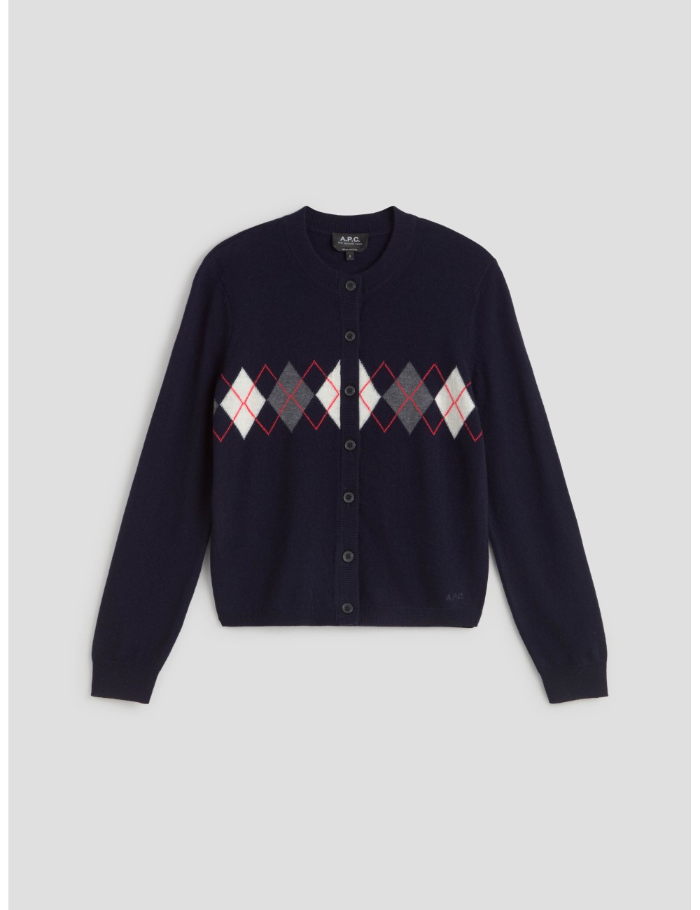 Cardigan ARIA mujer A.P.C. color navy con rombos tricolor - MARFRANC Cardigan ARIA mujer A.P.C. color navy con rombos tricolor - MARFRANC
