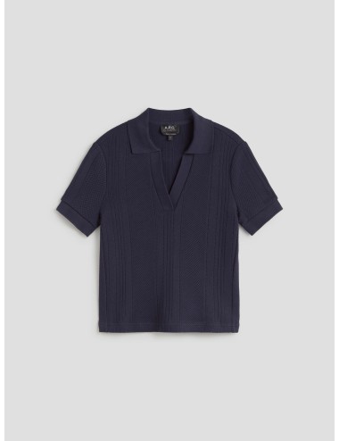 Jersey A.P.C. Dark Navy para mujer, algodón orgánico, cuello en V y mangas cortas - MARFRANC