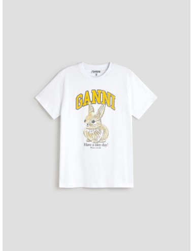 camiseta blanca GANNI Bunny de algodón orgánico para mujer - MARFRANC