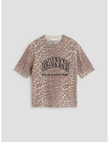 Camiseta LEOPARD WOOL T-SHIRT de GANNI con estampado de leopardo - MARFRANC
