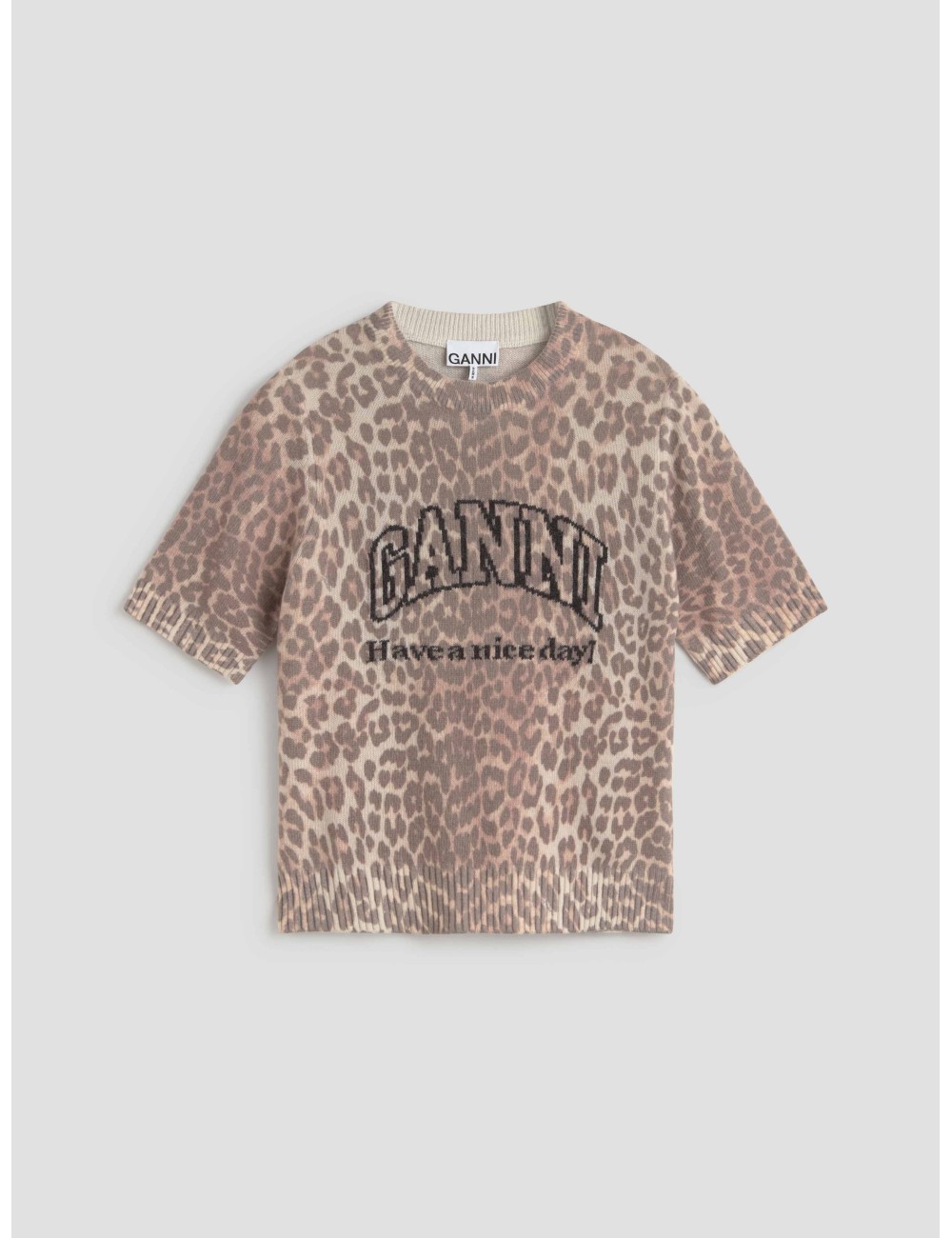 Camiseta LEOPARD WOOL T-SHIRT de GANNI con estampado de leopardo - MARFRANC