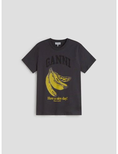 Camiseta GANNI negra con plátanos estampados para mujer - MARFRANC