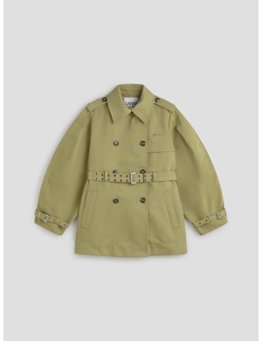 Trench coat verde GANNI mujer con cinturón y tejido reciclado - MARFRANC