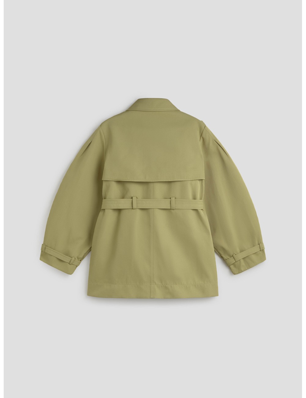 Trench coat verde GANNI mujer con cinturón y tejido reciclado - MARFRANC
