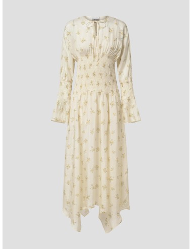 Vestido midi blanco GANNI para mujer con cuello en punta y mangas largas - MARFRANC