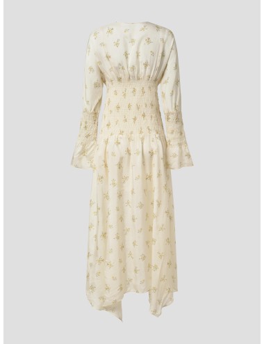 Vestido midi blanco GANNI para mujer con cuello en punta y mangas largas - MARFRANC