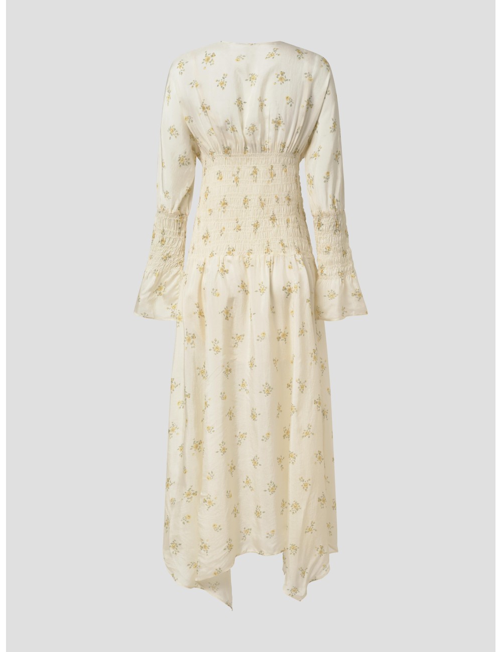 Vestido midi blanco GANNI para mujer con cuello en punta y mangas largas - MARFRANC Vestido midi blanco GANNI para mujer con cuello en punta y mangas largas - MARFRANC