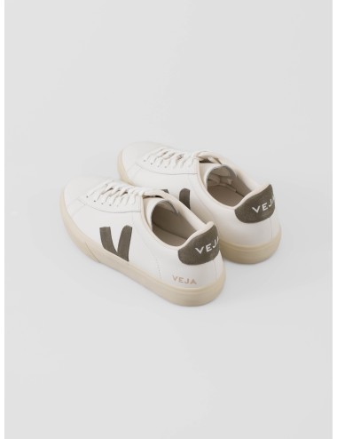 zapatillas mujer Veja Campo nobuk blanco/kakicon logo V y detalles en piel - MARFRANC