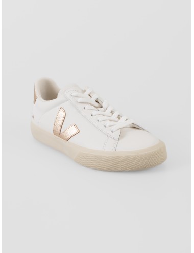 zapatillas mujer Veja Campo nobuk blanco/dorado con logo V y detalles en piel - MARFRANC