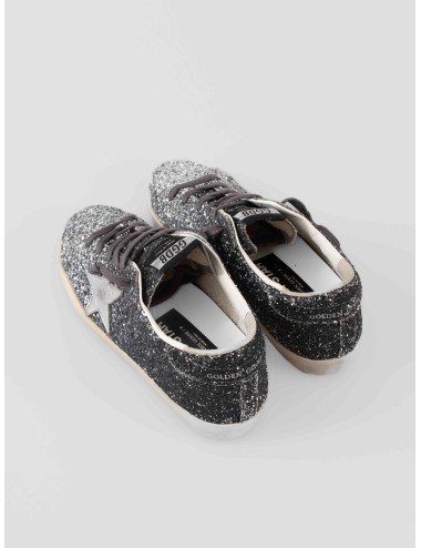 Zapatillas Golden Goose SUPER-STAR mujer lentejuelas plateadas cordones oscuros estilo vintage - MARFRANC