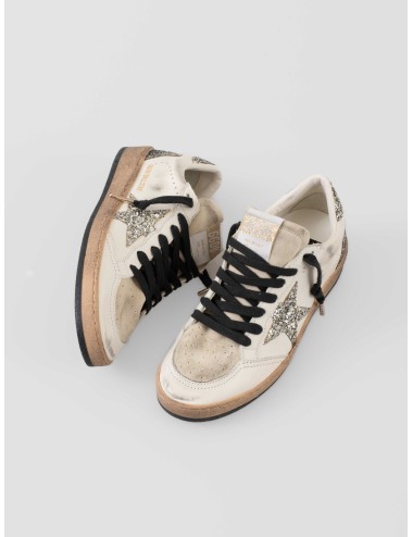 Zapatillas Golden Goose Ball Star blancas mujer con estrella y purpurina plateada - MARFRANC