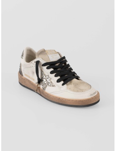 Zapatillas Golden Goose Ball Star blancas mujer con estrella y purpurina plateada - MARFRANC