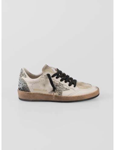 Zapatillas Golden Goose Ball Star blancas mujer con estrella y purpurina plateada - MARFRANC