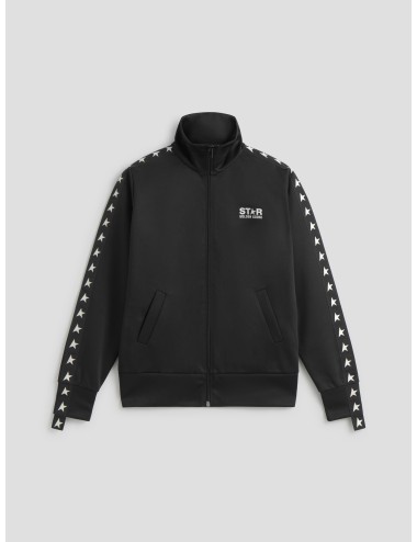 Chaqueta negra Zipped Track Jacket hombre Golden Goose con estrellas blancas en mangas - MARFRANC