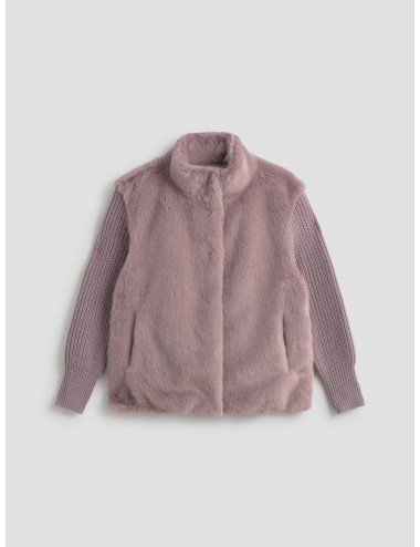 Chaqueta mujer Herno faux mink fur lila claro con mangas de lana y cuello alto - MARFRANC