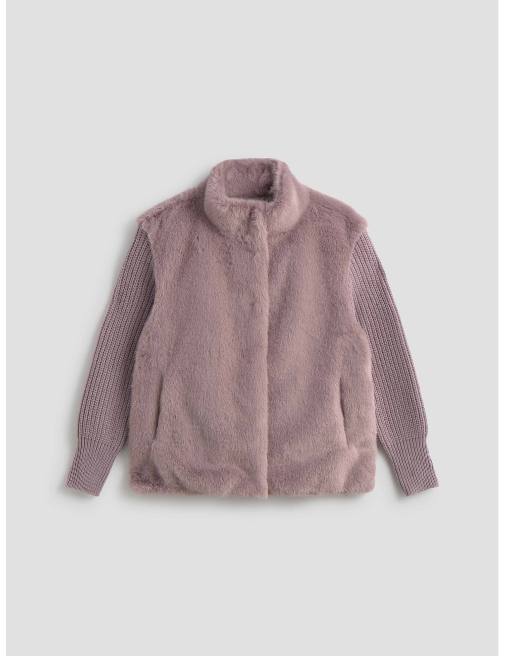 Chaqueta mujer Herno faux mink fur lila claro con mangas de lana y cuello alto - MARFRANC Chaqueta mujer Herno faux mink fur lila claro con mangas de lana y cuello alto - MARFRANC