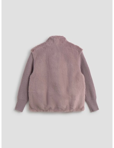 Chaqueta mujer Herno faux mink fur lila claro con mangas de lana y cuello alto - MARFRANC