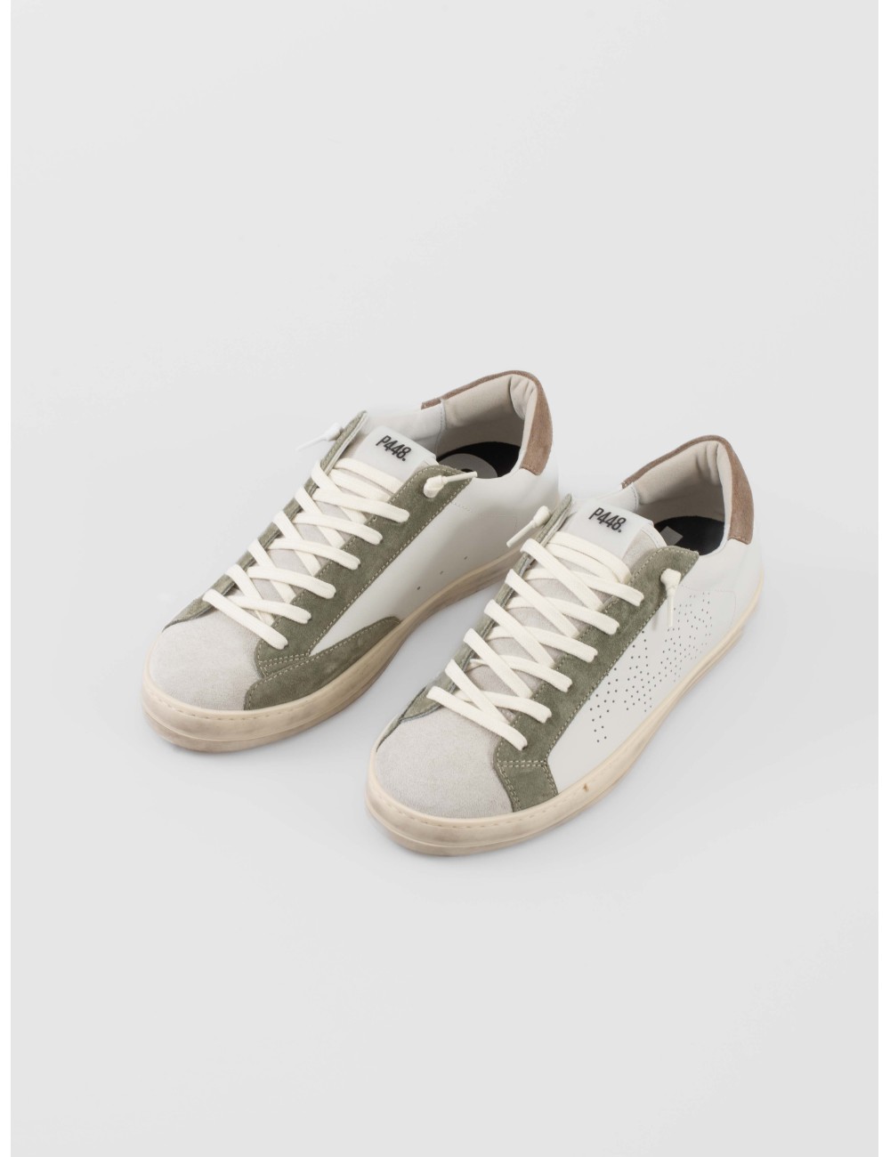 zapatillas P448 CoJohn hombre cuero blanco verde suela goma - MARFRANC
