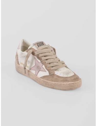 Zapatillas Ballstar de Golden Goose para mujer con mezcla de piel blanca, ante gris y detalles en piel rosa - MARFRANC