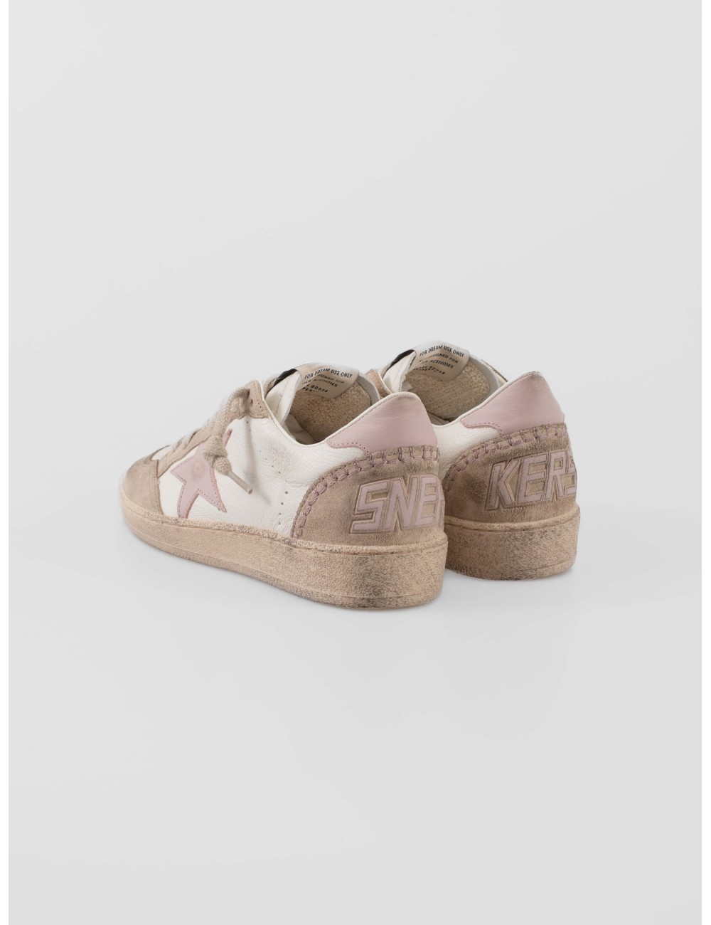 Zapatillas Ballstar de Golden Goose para mujer con mezcla de piel blanca, ante gris y detalles en piel rosa - MARFRANC