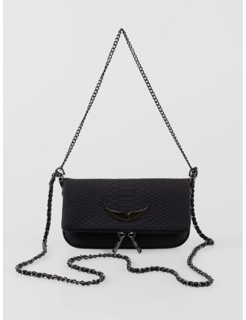 El Rock Soft Savage de Zadig & Voltaire en negro es un bolso clutch/crossbody compacto efecto pitón en cuero de vaca - MARFRANC
