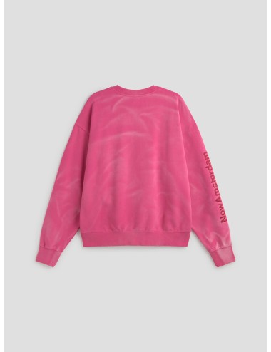 Sudadera magenta Damaged Logo New Amsterdam hombre unisex con logotipos bordados y efecto desgastado - MARFRANC