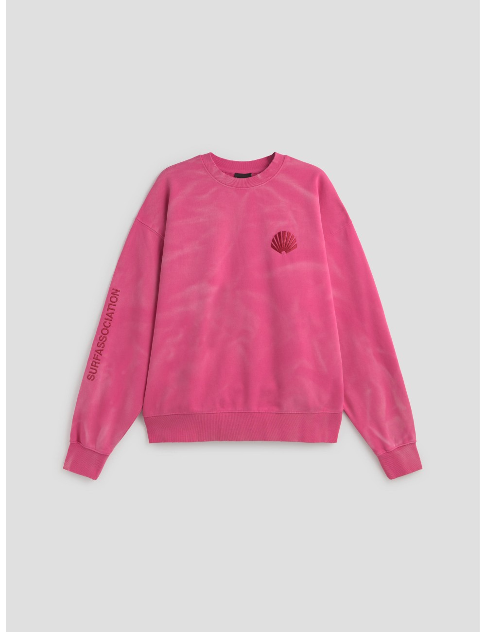 Sudadera magenta Damaged Logo New Amsterdam hombre unisex con logotipos bordados y efecto desgastado - MARFRANC Sudadera magenta Damaged Logo New Amsterdam hombre unisex con logotipos bordados y efecto desgastado - MARFRANC