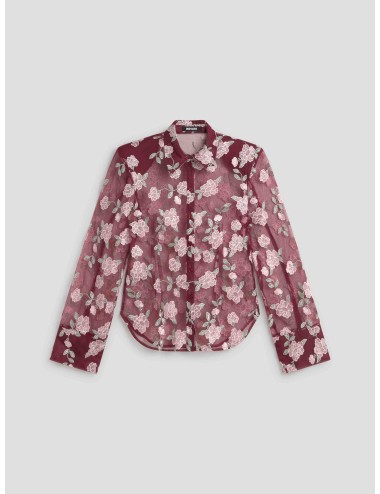 camisa mesh roja mujer ROTATE con estampado floral - MARFRANC