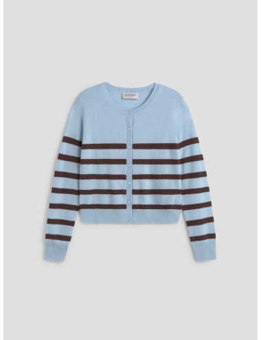 Cárdigan de mujer de Ermanno Firenze en azul celeste con rayas en contraste - MARFRANC