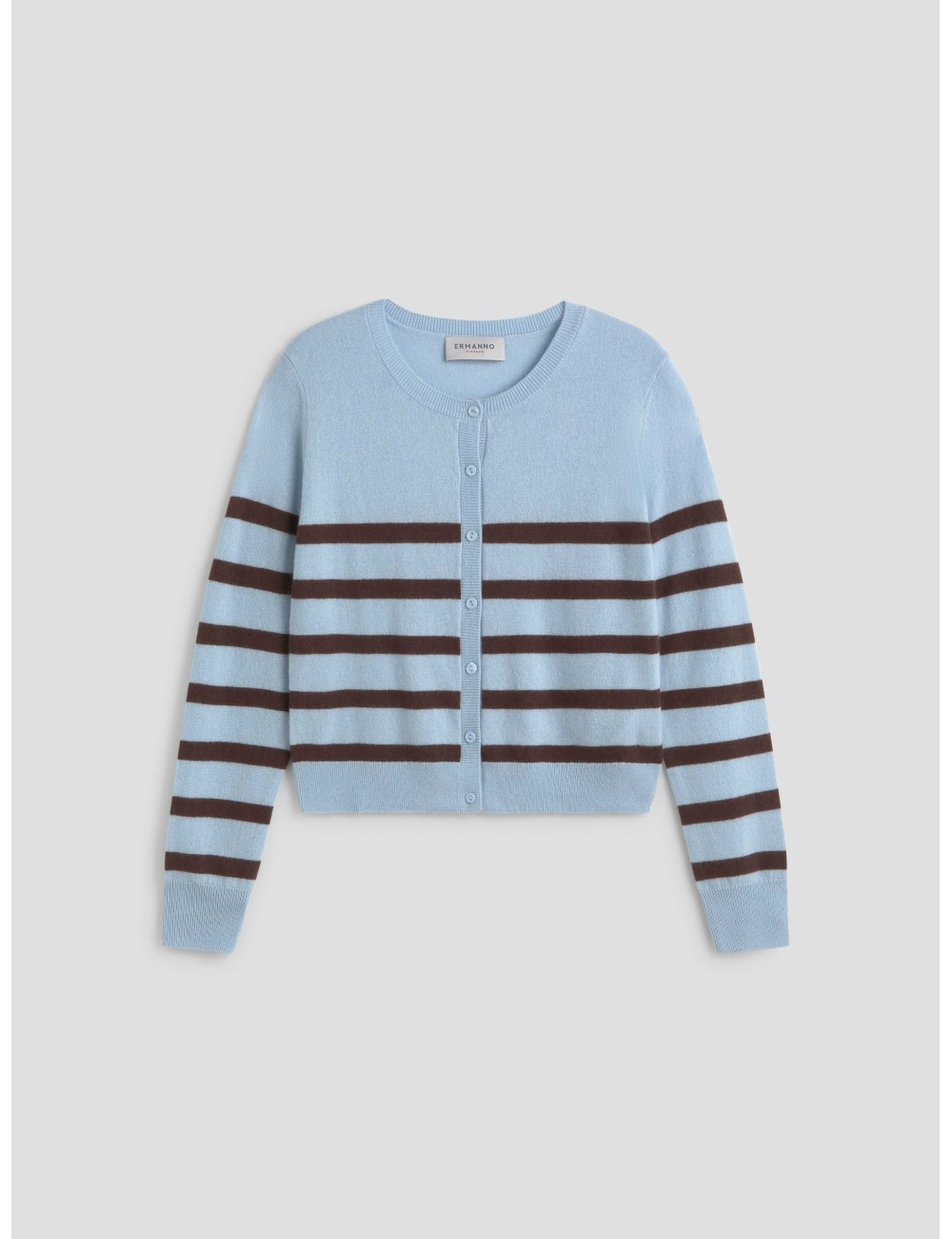 Cárdigan de mujer de Ermanno Firenze en azul celeste con rayas en contraste - MARFRANC Cárdigan de mujer de Ermanno Firenze en azul celeste con rayas en contraste - MARFRANC