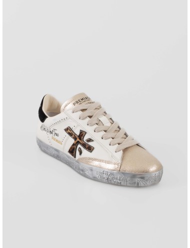 Premiata Stevend mujer blanca glitter piel potro animal print suela plateada - MARFRANC