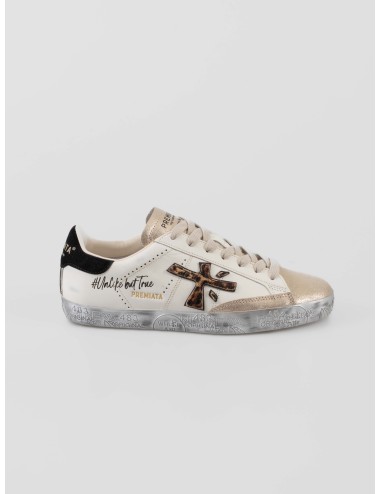 Premiata Stevend mujer blanca glitter piel potro animal print suela plateada - MARFRANC