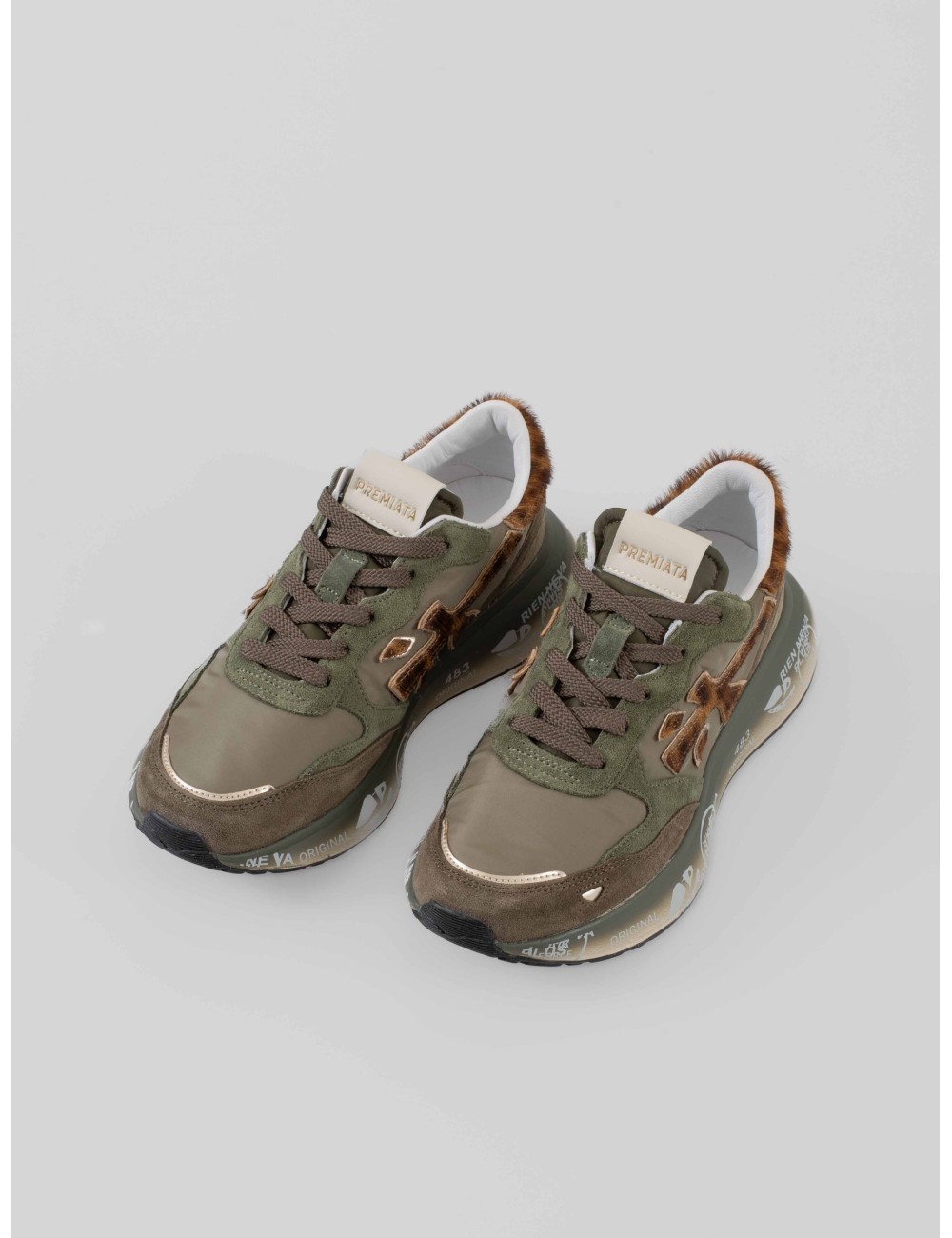 Premiata Lauryn 7790 mujer sneaker verde caqui con logo piel potro animal print - MARFRANC Premiata Lauryn 7790 mujer sneaker verde caqui con logo piel potro animal print - MARFRANC